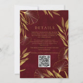 Gouden Bladeren / Gouden en bordeauxrood huwelijks Kaart (Achterkant)