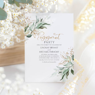 Gouden Bladeren Groene Elegante Verloving Feest Kaart