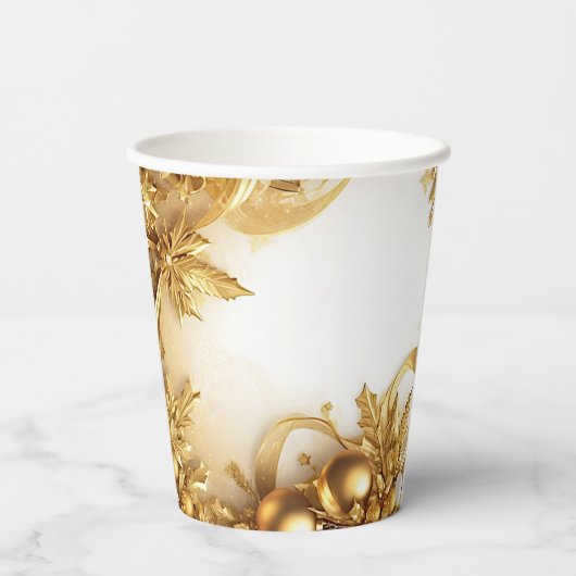 Gouden bladeren Kerst vakantie papier bekers (Achterkant)