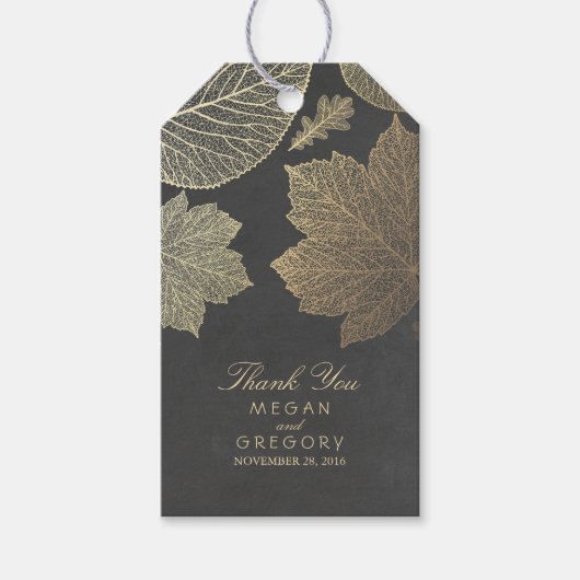 Gouden bladeren krijtbord herfst bruiloft cadeaulabel (Voorkant)