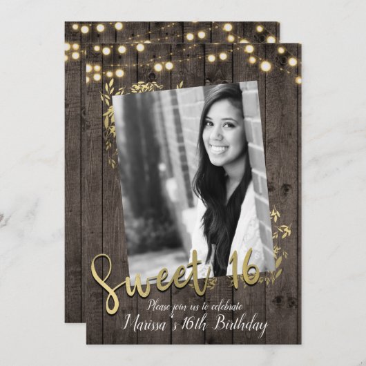 Gouden Bladeren & Lichten Rustiek Donker Hout Zoet Kaart (Voorkant / Achterkant)