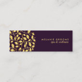 Gouden bladeren logo Paarse wellness spa massage y Mini Visitekaartje (Voorkant)