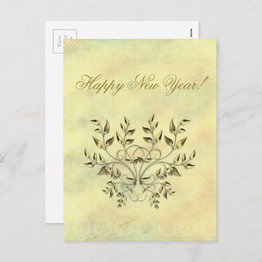 Gouden bladeren op bijkantoren feestdagenkaart (Voorkant / Achterkant)