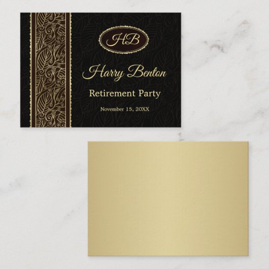 Gouden bladeren op bruine Retirement Party Informatiekaartje (Voorkant / Achterkant)