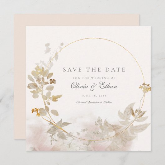 Gouden bladeren op Goud Lijst Save the Date (Voorkant / Achterkant)
