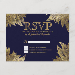 Gouden bladeren op Navy Blue RSVP-Briefkaarten Uitnodiging Briefkaart