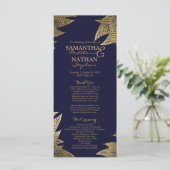 Gouden bladeren op Navy Blue Wedding Programma's (Staand voorkant)