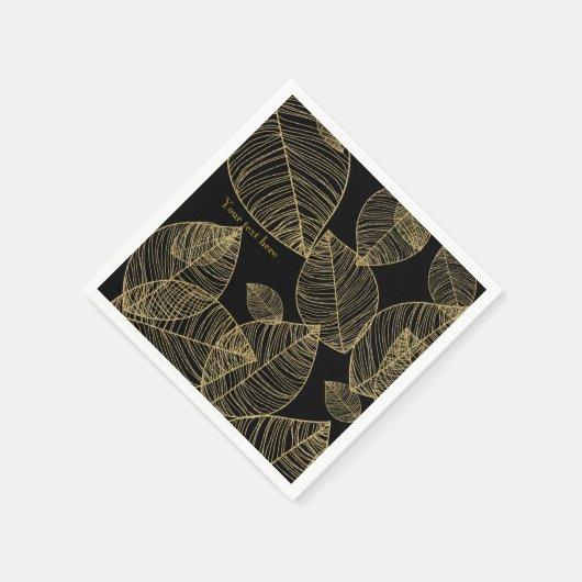 Gouden bladeren op zwart Elegant bruiloft Servetten (Hoek)