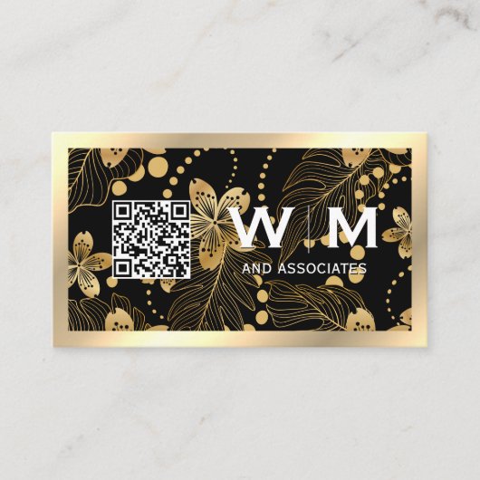 Gouden Bladeren Patroon | QR Code Visitekaartje (Voorkant)