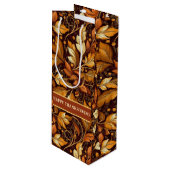 Gouden bladeren  wijn cadeautas (Voorkant Gekanteld)