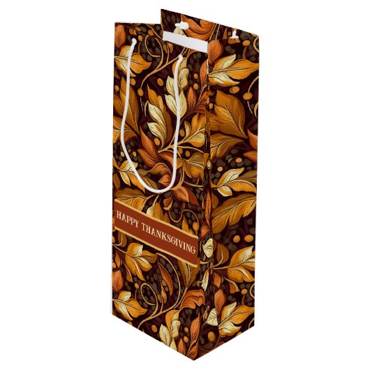 Gouden bladeren  wijn cadeautas (Voorkant Gekanteld)