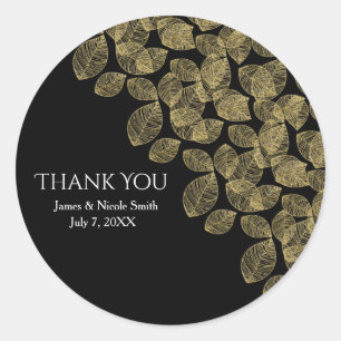 Gouden Bladeren Zwart Herfst Elegantie Trouwen Ronde Sticker