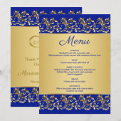 Gouden bladwervels op blauw Menu Kaart (Voorkant / Achterkant)