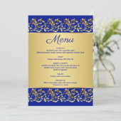 Gouden bladwervels op blauw Menu Kaart (Staand voorkant)