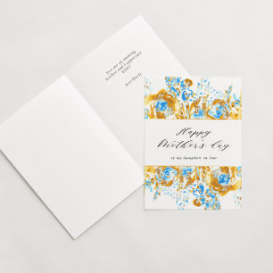 Gouden Blauw Bloemen Happy moederdag Card Kaart