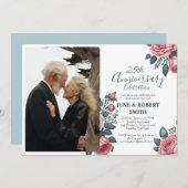 Gouden Blauwe bloem 25e trouwdagjubileum Kaart (Voorkant / Achterkant)