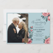 Gouden Blauwe Bloemen 25ste huwelijksverjaardag Kaart (Voorkant)