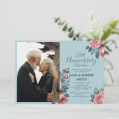 Gouden Blauwe Bloemen 25ste huwelijksverjaardag Kaart (Staand voorkant)