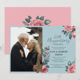 Gouden Blauwe Bloemen 25ste huwelijksverjaardag Kaart