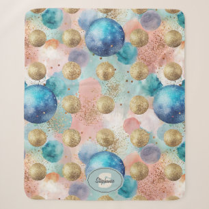 Gouden & Blauwe Cirkel Patroon met Glitter Accents Sherpa Deken