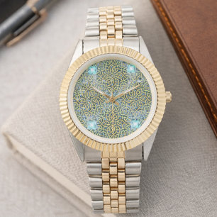 Gouden Blauwe Geometrisch Patroon Elegant Pols Cad Horloge