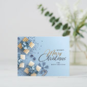 Gouden Blauwe Kerstavond Feestdagenkaart (Staand voorkant)