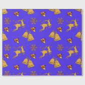 Gouden Blauwe Kerstmis van het Rendier Cadeaupapier (Vlak)