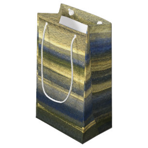 Gouden Blauwe Lijnen Custom Gift Bag - Klein, Glan Klein Cadeauzakje