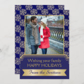 Gouden, blauwe sneeuwvlok en lijst kerstGroupon Feestdagenkaart (Voorkant / Achterkant)