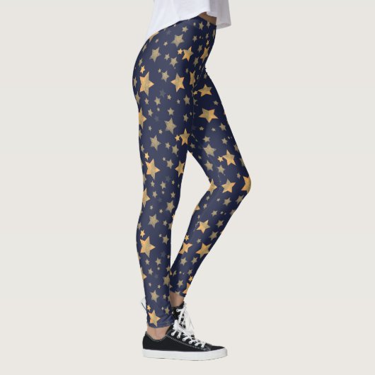 Gouden Blauwe Ster grillige Moderne Elegante Kerst Leggings (Rechts)