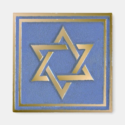 Gouden Blauwe Ster van David Art Panel Magneet (Voorkant)