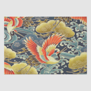 Gouden Blauwe Vogel Japans Kimono Bloemen Decoupag Tissuepapier