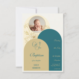 Gouden blauwgroen doop doop RSVP Kaartje