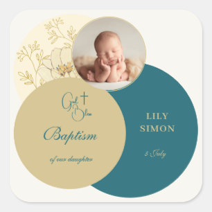 Gouden blauwgroen doop vierkante sticker