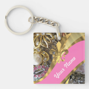 Gouden bling fleur de lys sleutelhanger