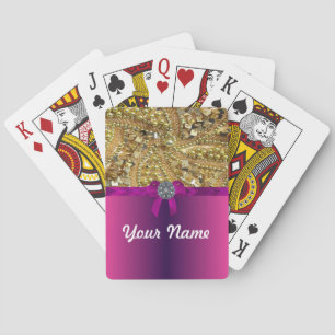 Gouden bling & magenta speelkaarten