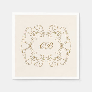 Gouden Bloeiende Krans Monogram Ivoor Trouwfeest Servet