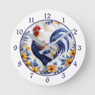 Gouden Bloem Blauw Haan Boerderij Ronde Klok