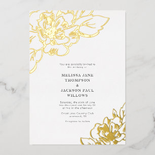 Gouden bloem elegante trouwontwerp folie uitnodiging