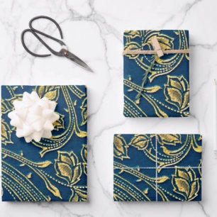 Gouden Bloem Inpakpapier Plat Vellen Set van 3