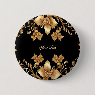 Gouden Bloem Knop Ronde Button 5,7 Cm