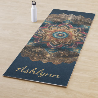  gouden bloem mandala marineblauw meditatie yogamat
