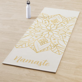 Gouden Bloem Mandala Wit Aangepaste Naam Yoga Mat