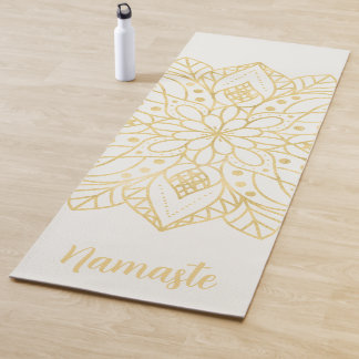 Gouden Bloem Mandala Wit Aangepaste Naam Yoga Mat