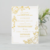 Gouden Bloem Moderne Moslim Bruiloft Nikah Folie Uitnodiging (Staand Voorkant)