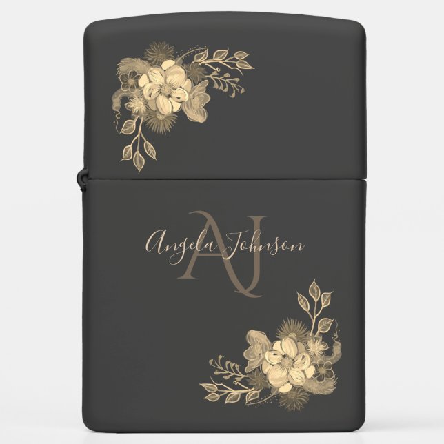 Gouden Bloem Monogram Zwart  (Voorkant)
