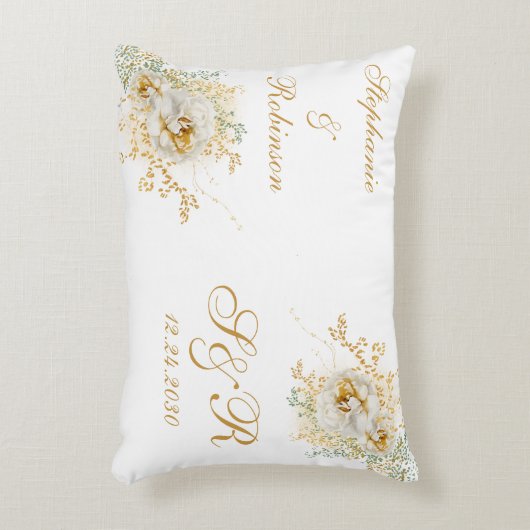 Gouden Bloem Motief Logo Trouw Accent Kussen (Voorkant(Verticaal))