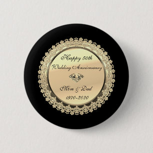 Gouden Bloem Motieven Zwart 50ste Trouwdag Jubileu Ronde Button 5,7 Cm