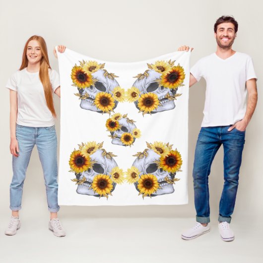 GOUDEN BLOEM SCHEDEL FLEECE DEKEN (In situ)