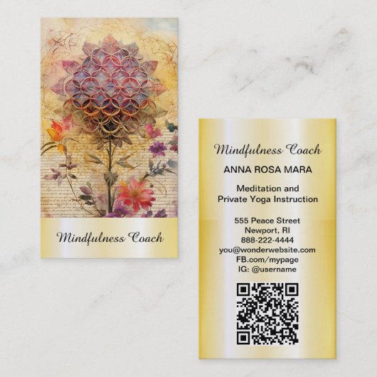 *~* Gouden Bloem van het Leven QR AP92 Reiki Heili Visitekaartje (Voorkant / Achterkant)